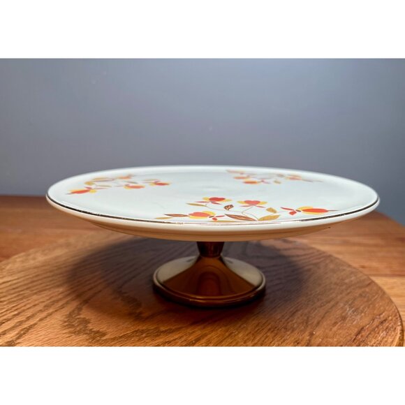 Hall China Jewel Tea Autumn Leaf Cake Plate Stand with Metal Candlestick Base - Picture 3 of 11